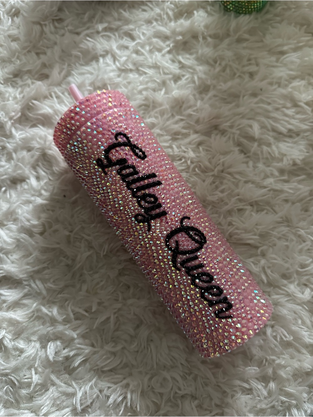 Sparkle Pink 'Galley Queen' cabin crew Rhinestone Tumbler with Straw